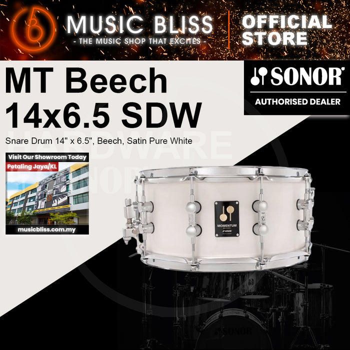Sonor Momentum Snare Drum 14" x 6.5", Beech, Satin Pure White
