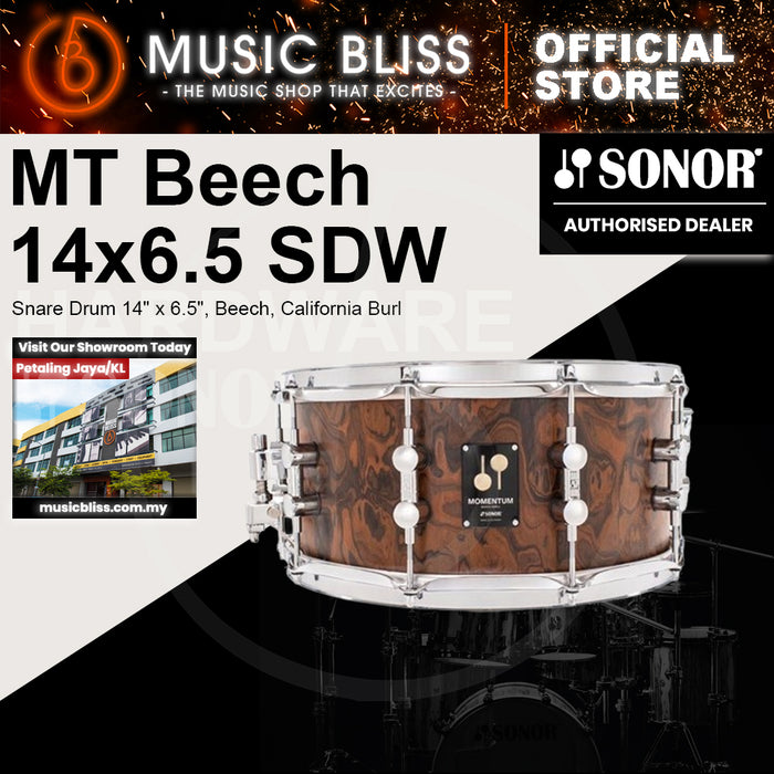 Sonor Momentum Snare Drum 14" x 6.5", Beech, California Burl Veneer