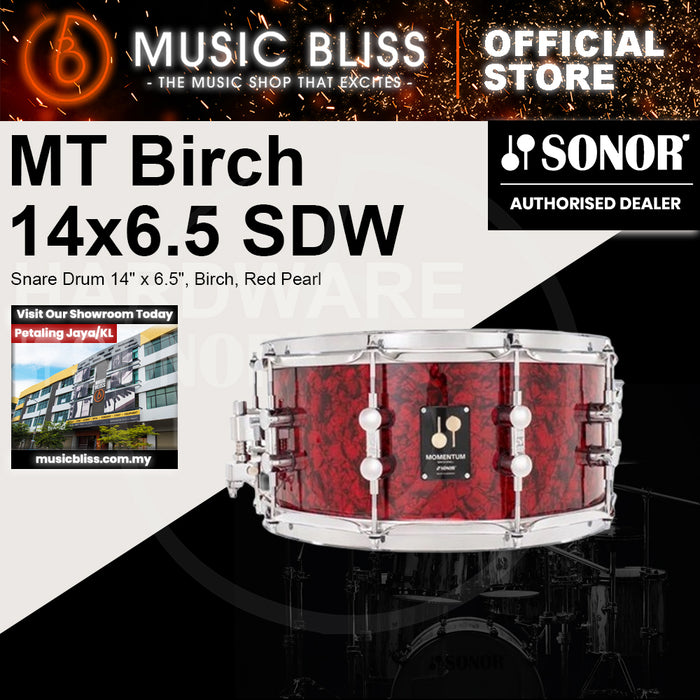 Sonor Momentum Snare Drum 14" x 6.5", Birch, Red Pearl Wrap