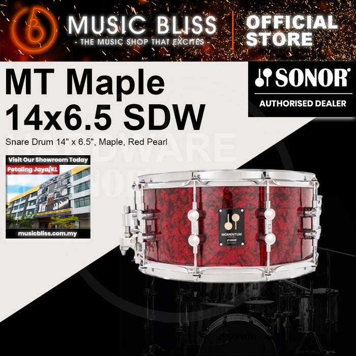 Sonor Momentum Snare Drum 14" x 6.5", Maple, Red Pearl Wrap