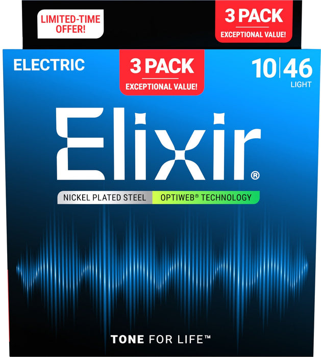 Elixir 16572 Optiweb 10-46 Nickel-Plated Steel Electric Guitar Strings 3 Pack