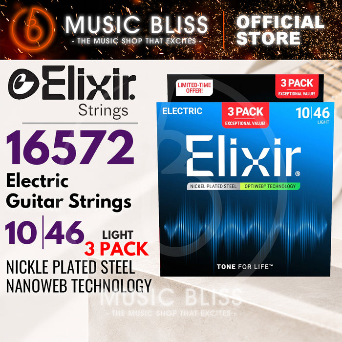 Elixir 16572 Optiweb 10-46 Nickel-Plated Steel Electric Guitar Strings 3 Pack