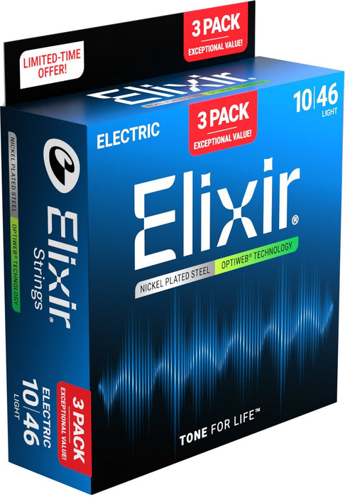 Elixir 16572 Optiweb 10-46 Nickel-Plated Steel Electric Guitar Strings 3 Pack