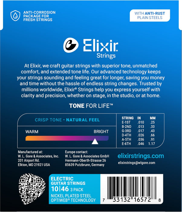 Elixir 16572 Optiweb 10-46 Nickel-Plated Steel Electric Guitar Strings 3 Pack