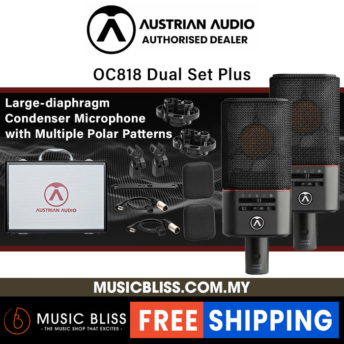 Austrian Audio OC818 Dual Set Plus Multi-pattern Large-diaphragm Condenser Microphones - Dual Set (2 Microphones) - Black - Music Bliss Malaysia