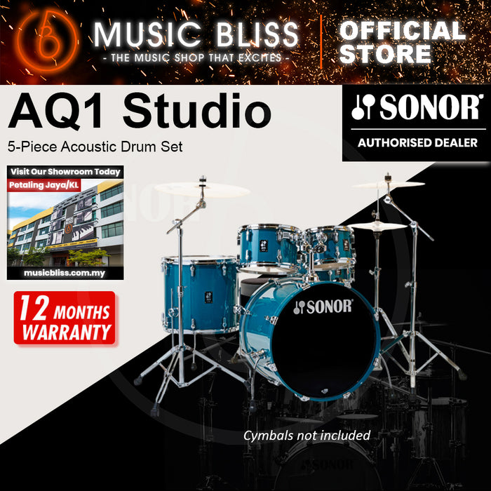 Sonor AQ1 Studio 5-Piece Acoustic Drum Set with Hardware - 20 Inch Bass Drum - Caribbean Blue
