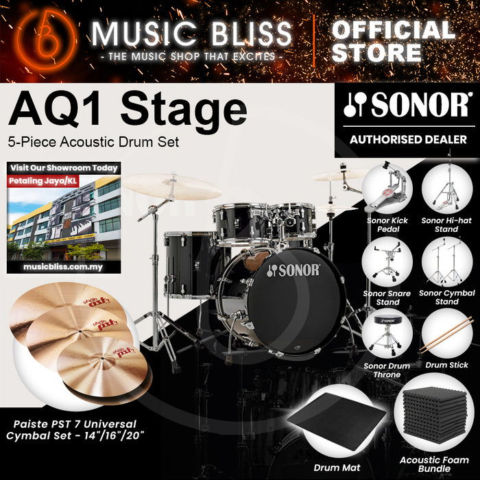 Sonor AQ1 Stage 5-Piece Acoustic Drum Set with Hardware - 22 Inch Bass Drum - Piano Black