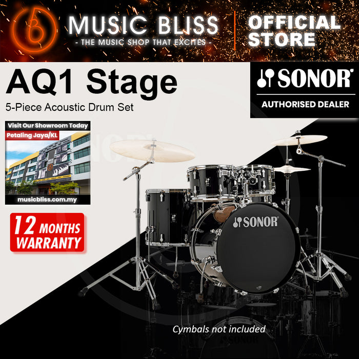 Sonor AQ1 Stage 5-Piece Acoustic Drum Set with Hardware - 22 Inch Bass Drum - Piano Black