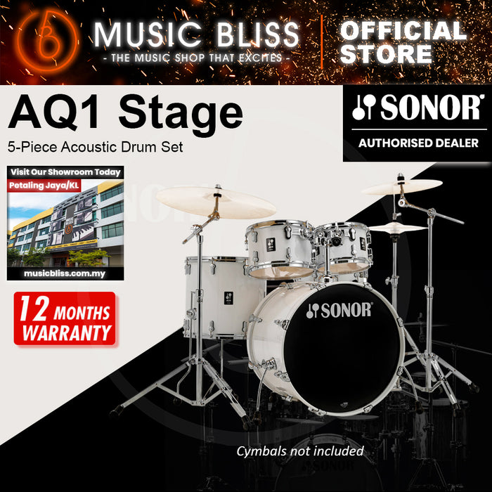 Sonor AQ1 Stage 5-Piece Acoustic Drum Set with Hardware - 22 Inch Bass Drum - Piano White
