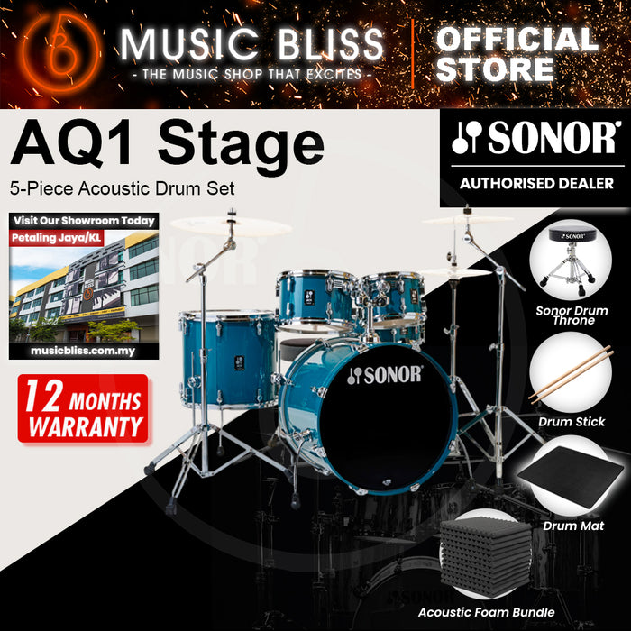 Sonor AQ1 Stage 5-Piece Acoustic Drum Set with Hardware - 22 Inch Bass Drum - Caribbean Blue