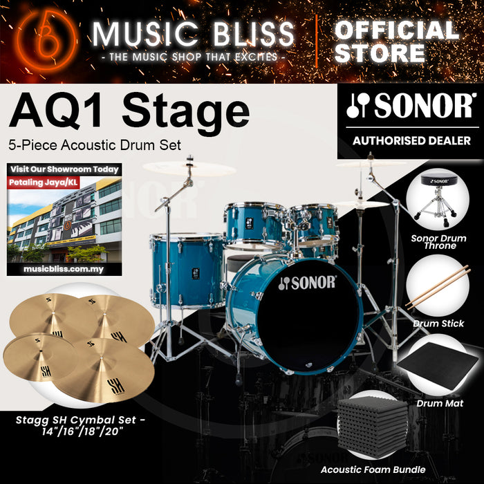 Sonor AQ1 Stage 5-Piece Acoustic Drum Set with Hardware - 22 Inch Bass Drum - Caribbean Blue