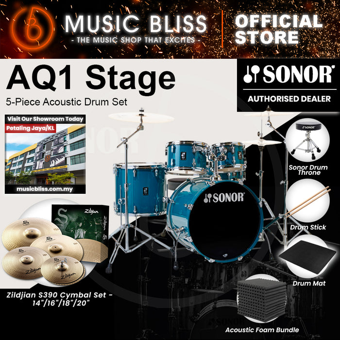 Sonor AQ1 Stage 5-Piece Acoustic Drum Set with Hardware - 22 Inch Bass Drum - Caribbean Blue