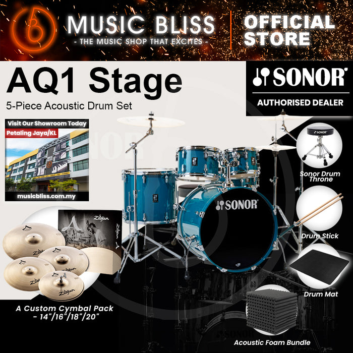 Sonor AQ1 Stage 5-Piece Acoustic Drum Set with Hardware - 22 Inch Bass Drum - Caribbean Blue