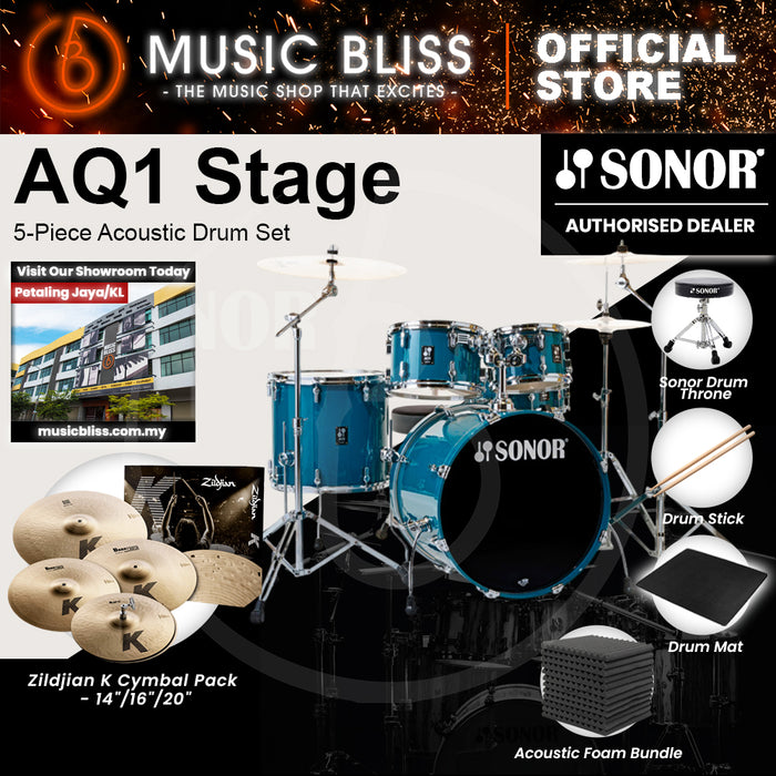 Sonor AQ1 Stage 5-Piece Acoustic Drum Set with Hardware - 22 Inch Bass Drum - Caribbean Blue