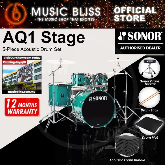 Sonor AQ1 Stage 5-Piece Acoustic Drum Set with Hardware - 22 Inch Bass Drum - Light Green (Limited Edition)