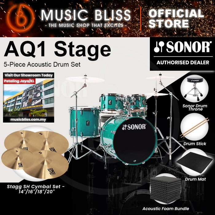 Sonor AQ1 Stage 5-Piece Acoustic Drum Set with Hardware - 22 Inch Bass Drum - Light Green (Limited Edition)