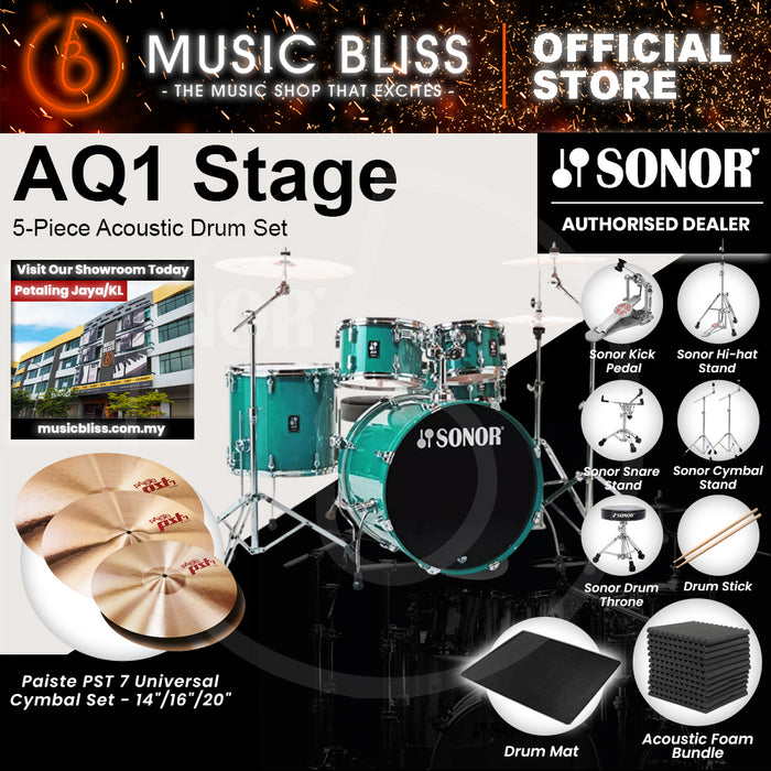 Sonor AQ1 Stage 5-Piece Acoustic Drum Set with Hardware - 22 Inch Bass Drum - Light Green (Limited Edition)