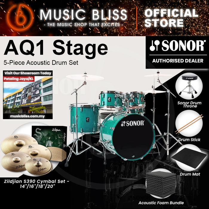 Sonor AQ1 Stage 5-Piece Acoustic Drum Set with Hardware - 22 Inch Bass Drum - Light Green (Limited Edition)
