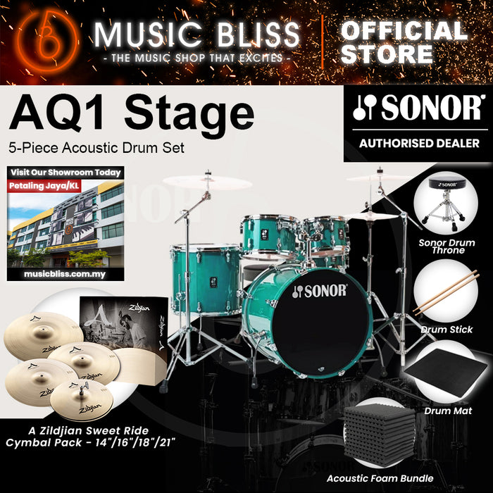 Sonor AQ1 Stage 5-Piece Acoustic Drum Set with Hardware - 22 Inch Bass Drum - Light Green (Limited Edition)