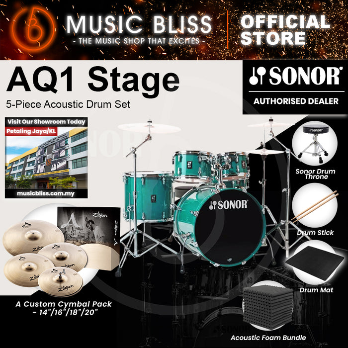Sonor AQ1 Stage 5-Piece Acoustic Drum Set with Hardware - 22 Inch Bass Drum - Light Green (Limited Edition)