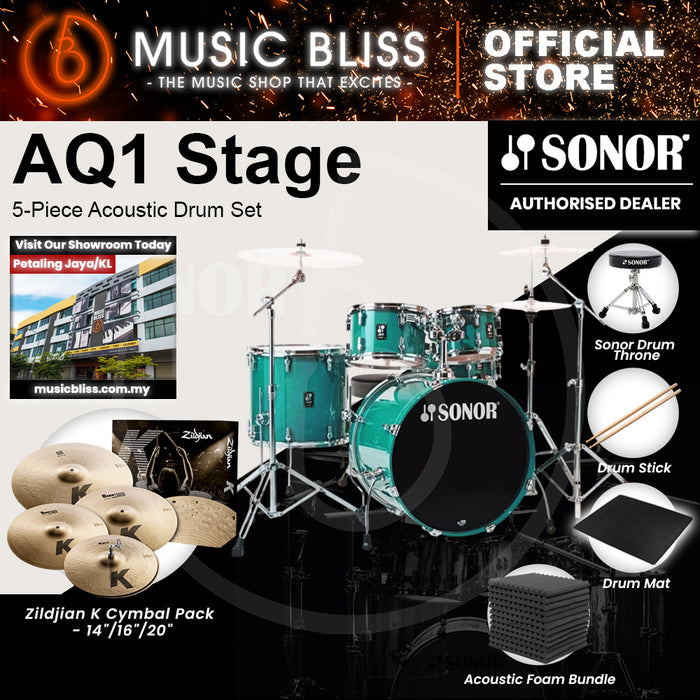 Sonor AQ1 Stage 5-Piece Acoustic Drum Set with Hardware - 22 Inch Bass Drum - Light Green (Limited Edition)