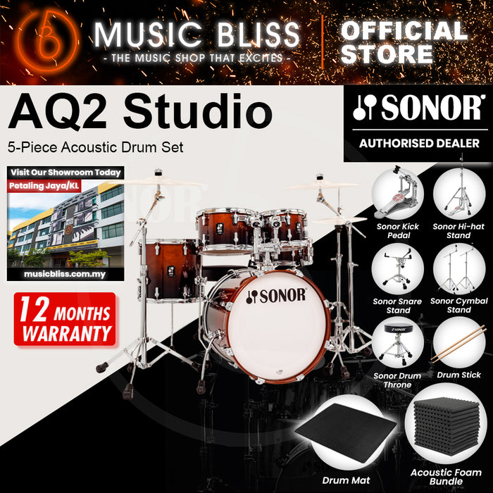 Sonor AQ2 Studio 5-Piece Acoustic Drum Set - 20 Inch Bass Drum - Brown Fade