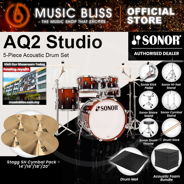 Sonor AQ2 Studio 5-Piece Acoustic Drum Set - 20 Inch Bass Drum - Brown Fade