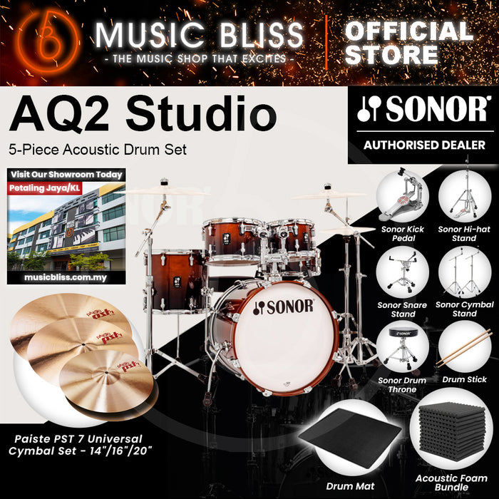 Sonor AQ2 Studio 5-Piece Acoustic Drum Set - 20 Inch Bass Drum - Brown Fade