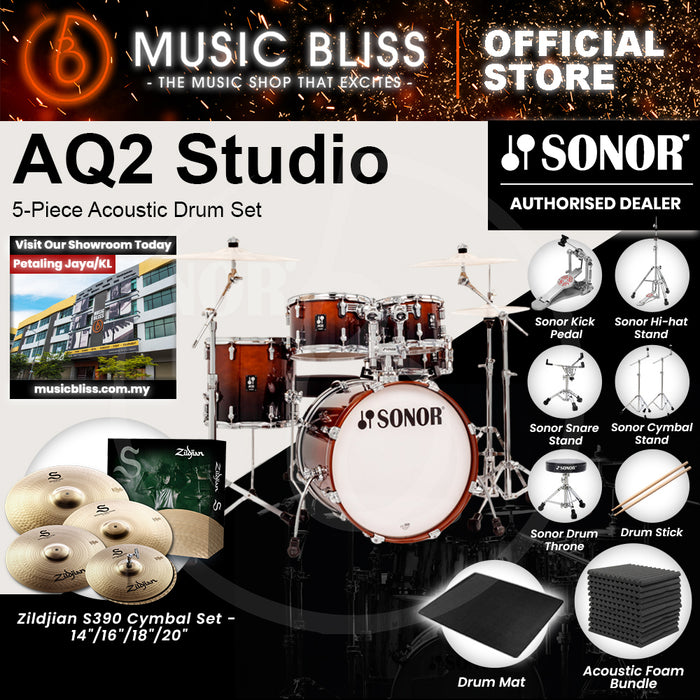 Sonor AQ2 Studio 5-Piece Acoustic Drum Set - 20 Inch Bass Drum - Brown Fade
