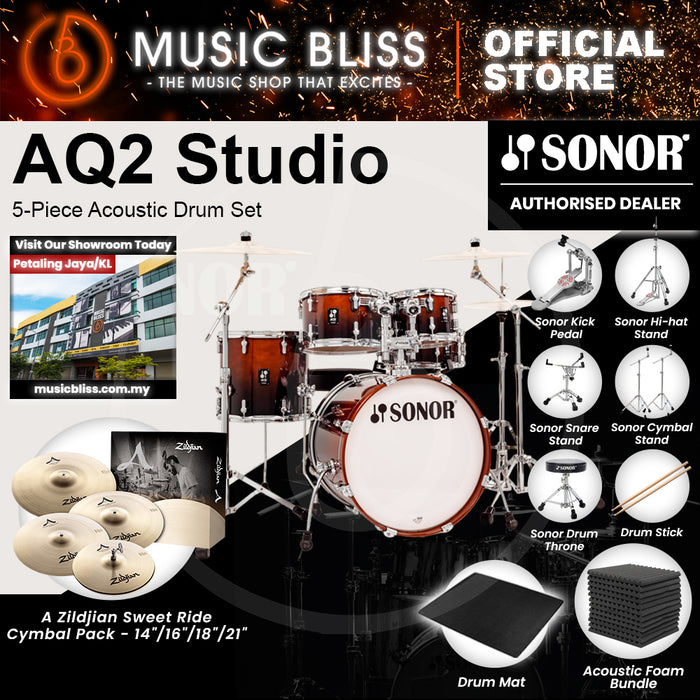 Sonor AQ2 Studio 5-Piece Acoustic Drum Set - 20 Inch Bass Drum - Brown Fade
