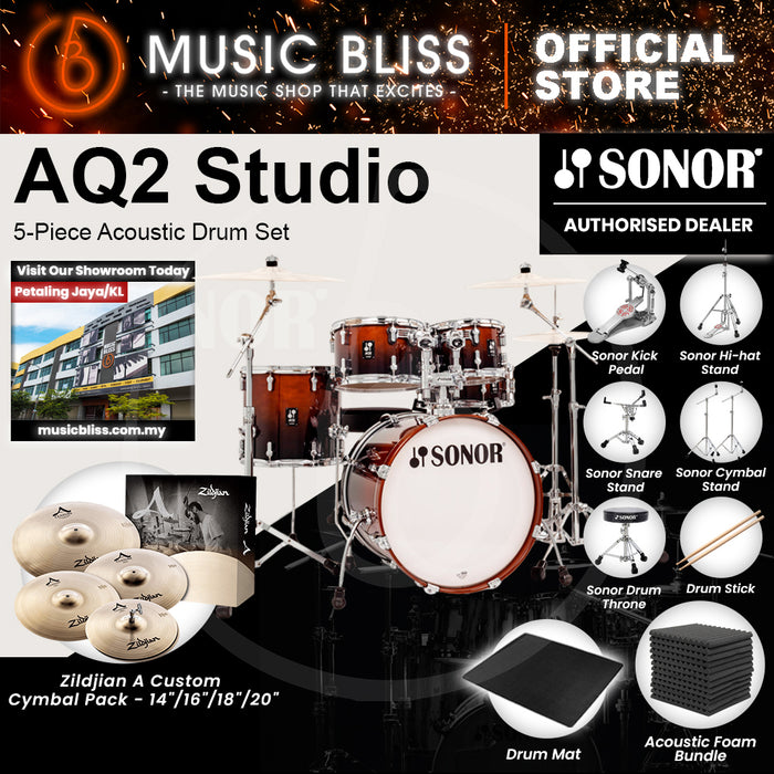 Sonor AQ2 Studio 5-Piece Acoustic Drum Set - 20 Inch Bass Drum - Brown Fade