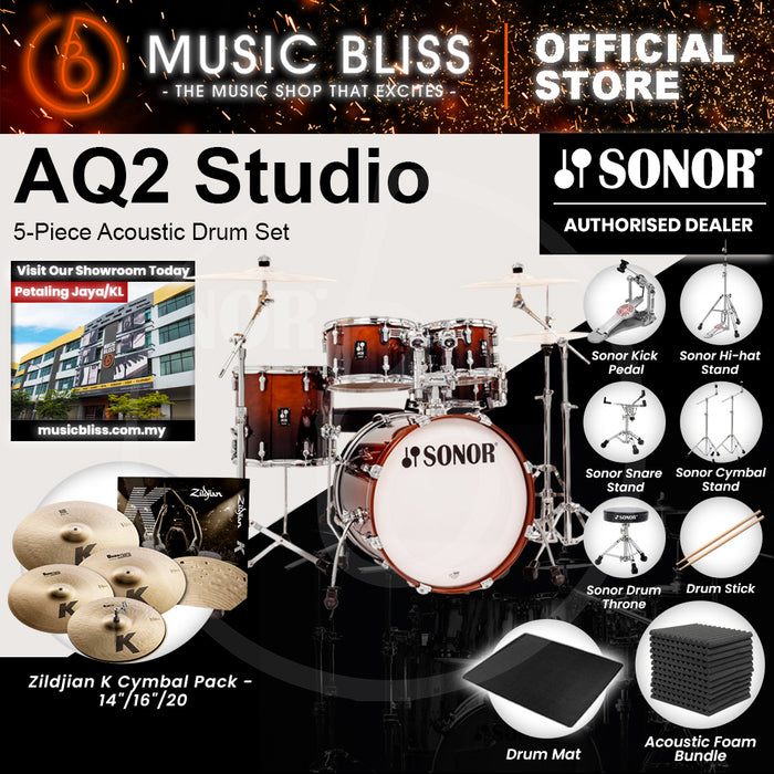 Sonor AQ2 Studio 5-Piece Acoustic Drum Set - 20 Inch Bass Drum - Brown Fade