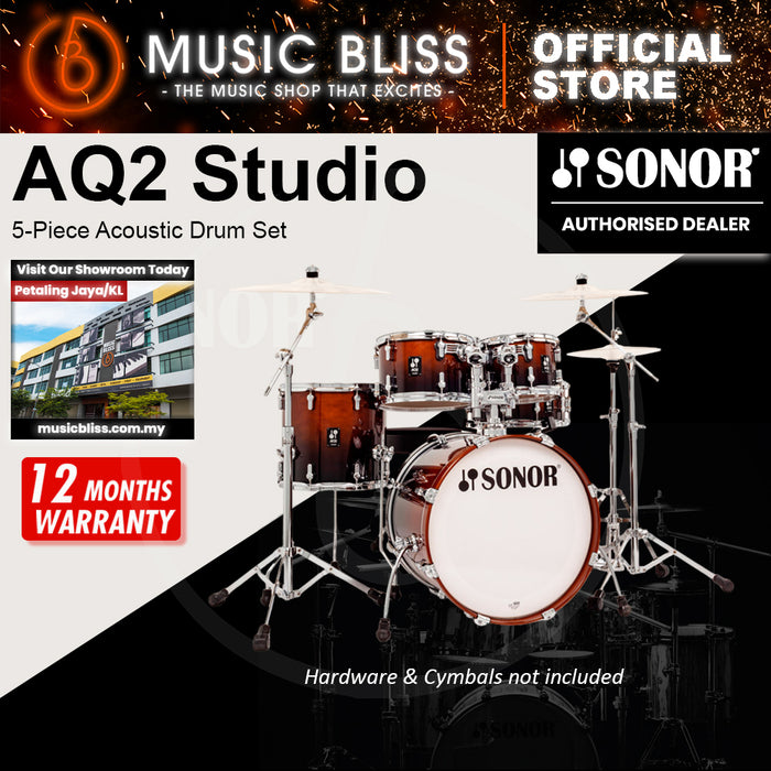 Sonor AQ2 Studio 5-Piece Acoustic Drum Set - 20 Inch Bass Drum - Brown Fade