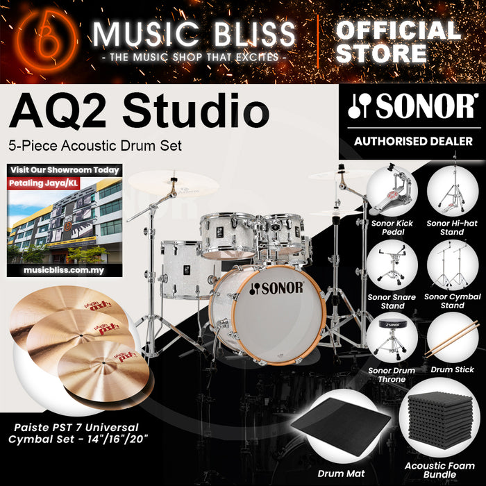 Sonor AQ2 Studio 5-Piece Acoustic Drum Set - 20 Inch Bass Drum - White Pearl