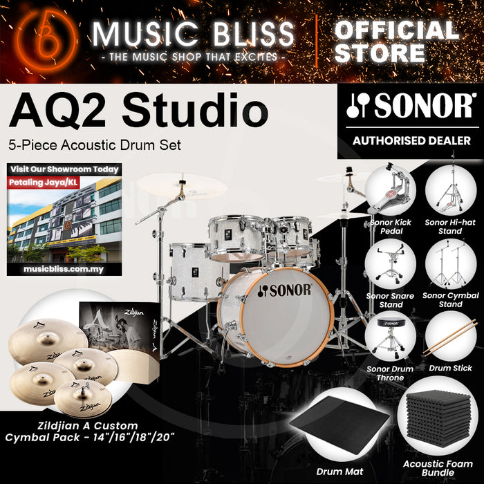 Sonor AQ2 Studio 5-Piece Acoustic Drum Set - 20 Inch Bass Drum - White Pearl