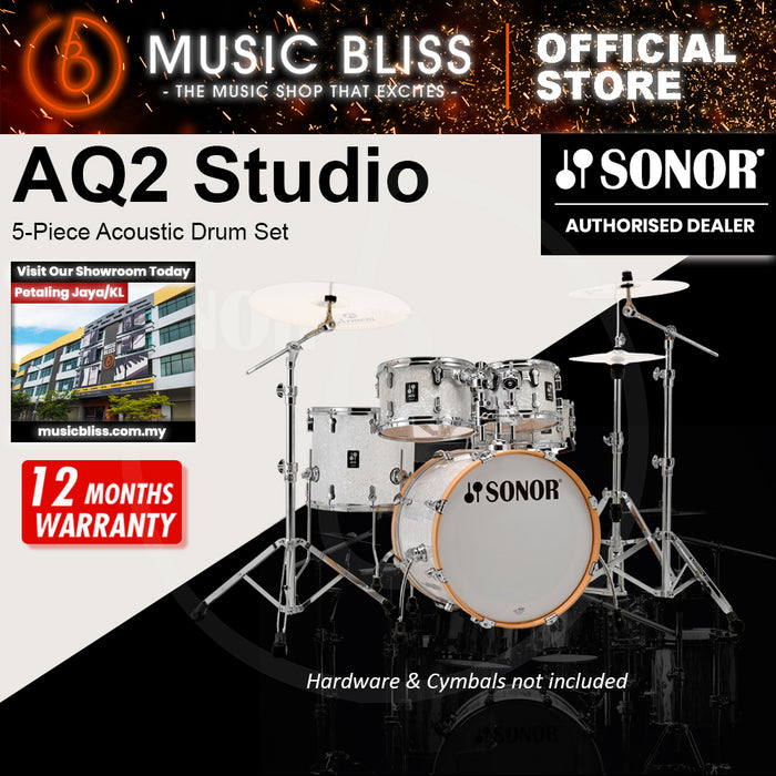 Sonor AQ2 Studio 5-Piece Acoustic Drum Set - 20 Inch Bass Drum - White Pearl