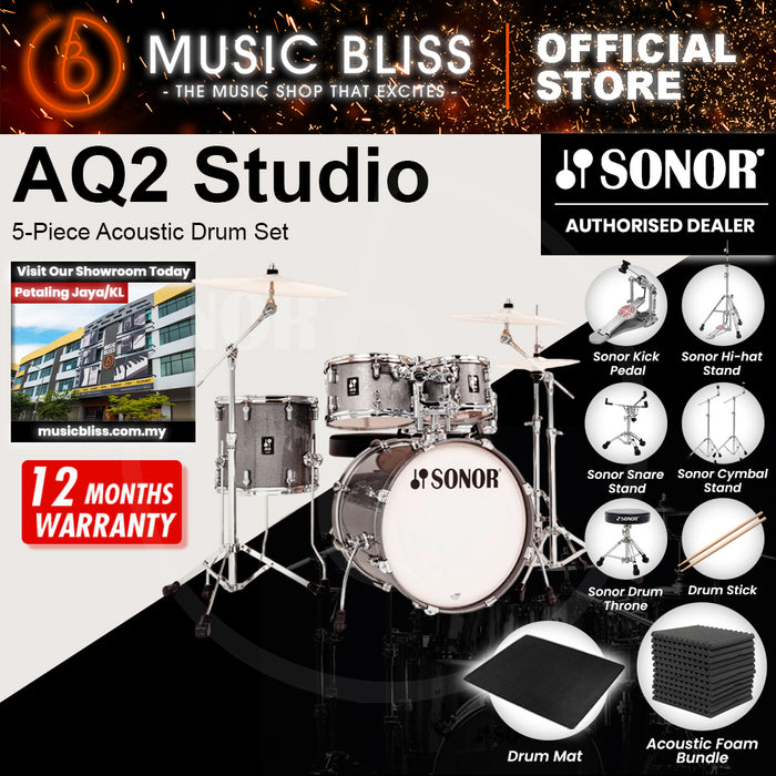 Sonor AQ2 Studio 5-Piece Acoustic Drum Set - 20 Inch Bass Drum - Titanium Quartz