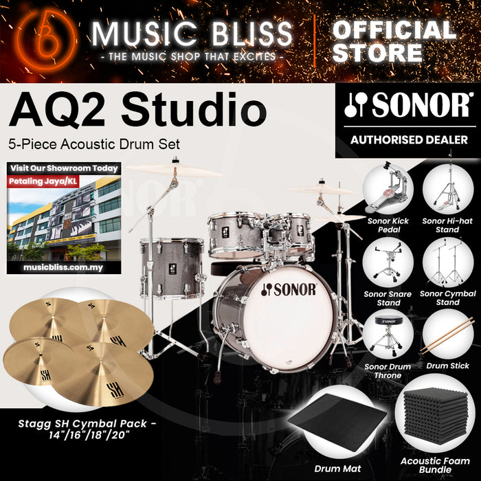 Sonor AQ2 Studio 5-Piece Acoustic Drum Set - 20 Inch Bass Drum - Titanium Quartz