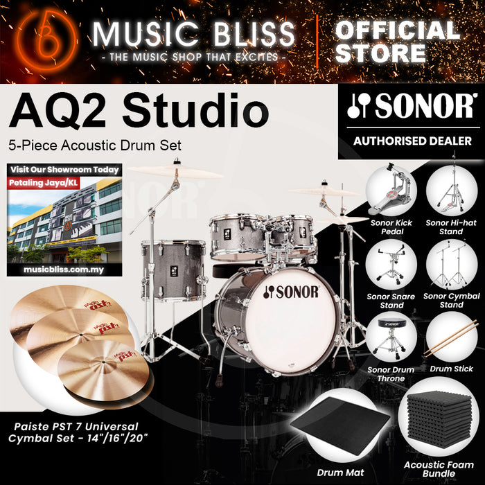 Sonor AQ2 Studio 5-Piece Acoustic Drum Set - 20 Inch Bass Drum - Titanium Quartz