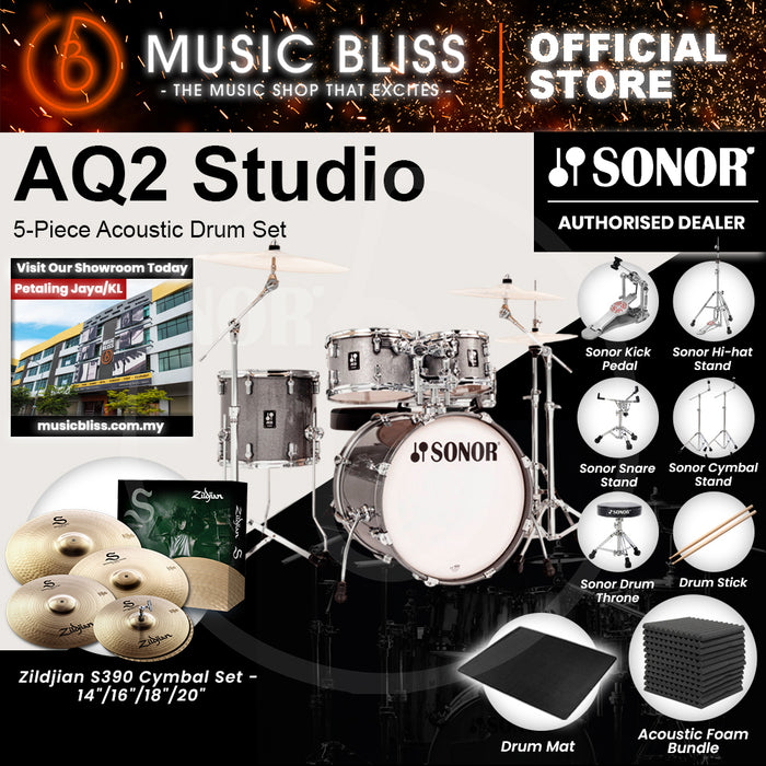 Sonor AQ2 Studio 5-Piece Acoustic Drum Set - 20 Inch Bass Drum - Titanium Quartz