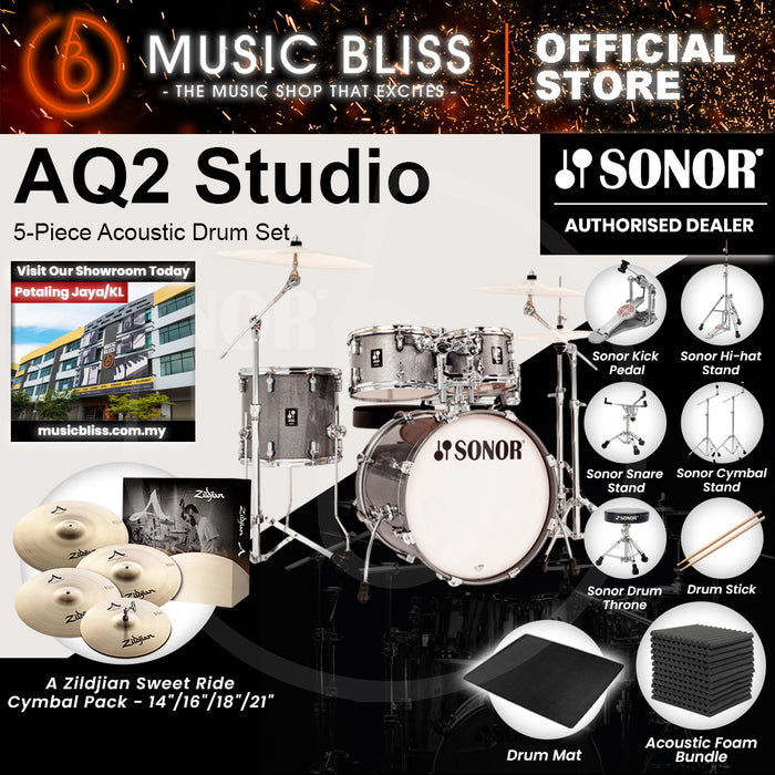 Sonor AQ2 Studio 5-Piece Acoustic Drum Set - 20 Inch Bass Drum - Titanium Quartz