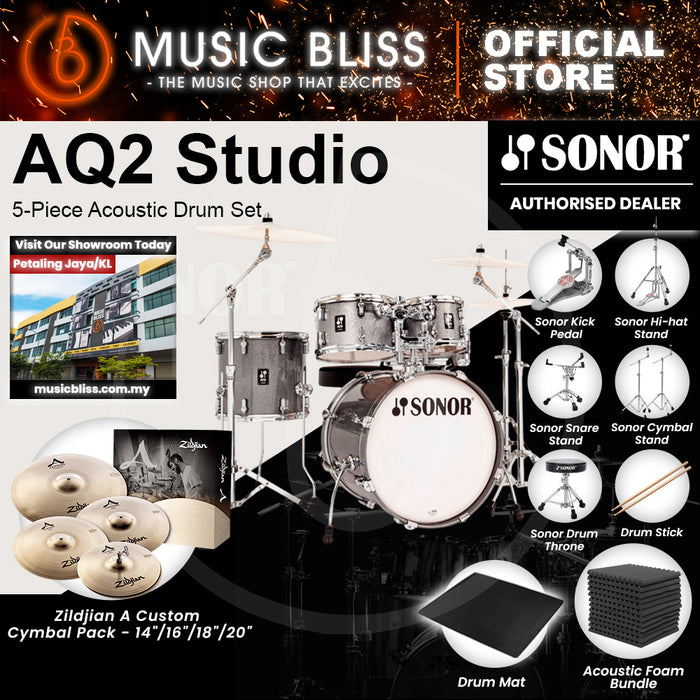 Sonor AQ2 Studio 5-Piece Acoustic Drum Set - 20 Inch Bass Drum - Titanium Quartz