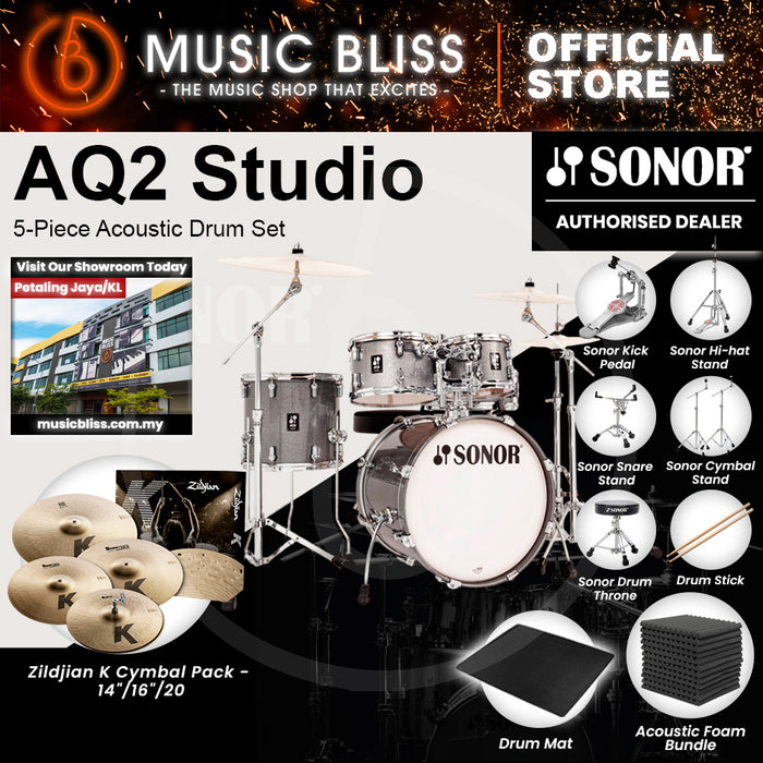 Sonor AQ2 Studio 5-Piece Acoustic Drum Set - 20 Inch Bass Drum - Titanium Quartz