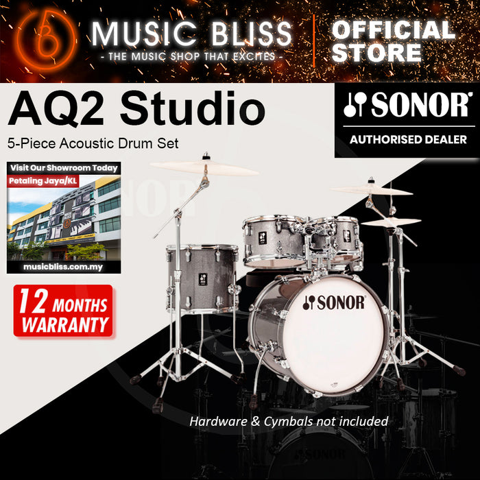 Sonor AQ2 Studio 5-Piece Acoustic Drum Set - 20 Inch Bass Drum - Titanium Quartz