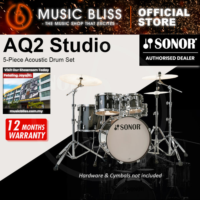 Sonor AQ2 Studio 5-Piece Acoustic Drum Set - 20 Inch Bass Drum - Transparent Stain Black