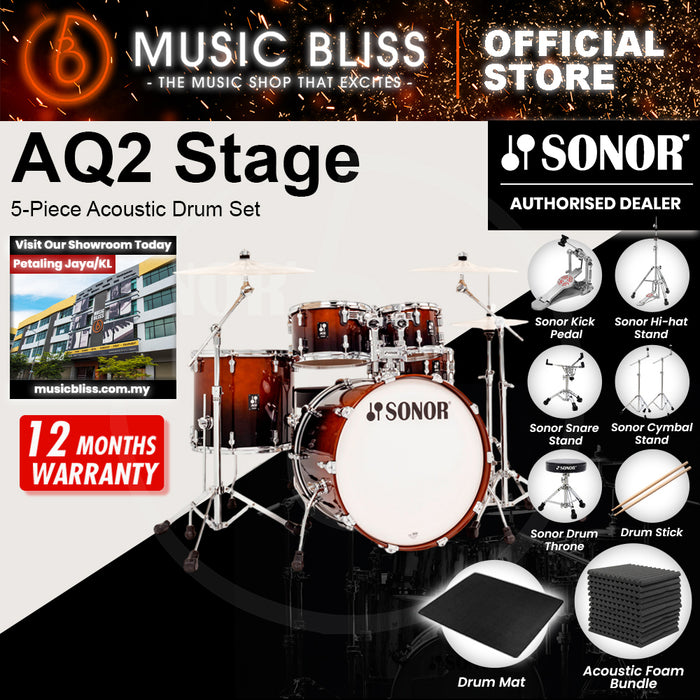 Sonor AQ2 Stage 5-Piece Acoustic Drum Set - 22 Inch Bass Drum - Brown Fade