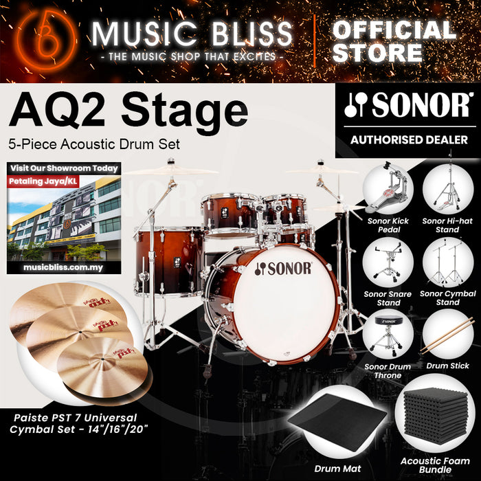 Sonor AQ2 Stage 5-Piece Acoustic Drum Set - 22 Inch Bass Drum - Brown Fade