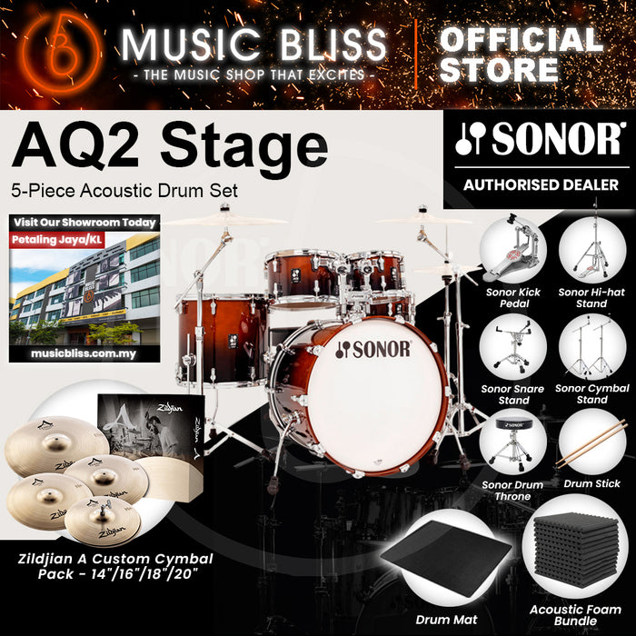 Sonor AQ2 Stage 5-Piece Acoustic Drum Set - 22 Inch Bass Drum - Brown Fade