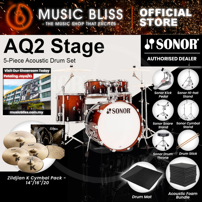 Sonor AQ2 Stage 5-Piece Acoustic Drum Set - 22 Inch Bass Drum - Brown Fade