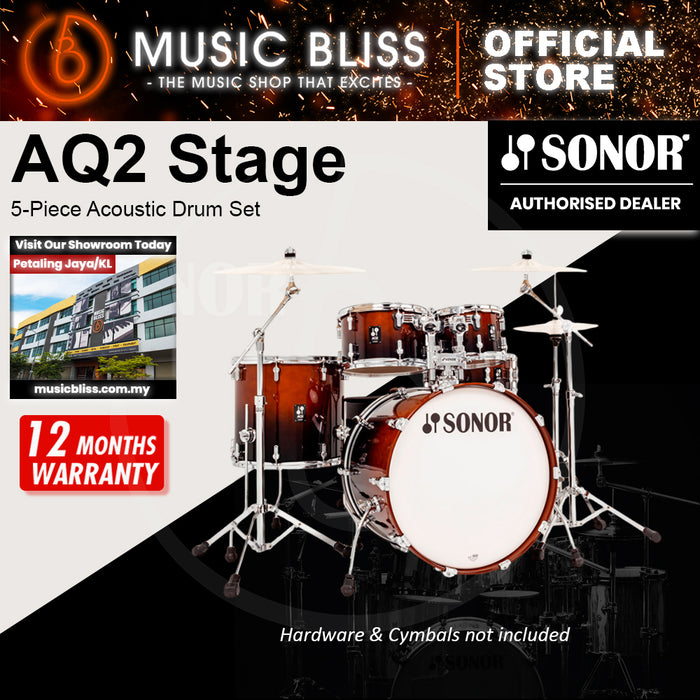 Sonor AQ2 Stage 5-Piece Acoustic Drum Set - 22 Inch Bass Drum - Brown Fade